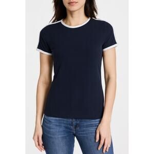 JUST Black Short Sleeve T-Shirt Women’s Small White Stripe Trim Made in Turkey